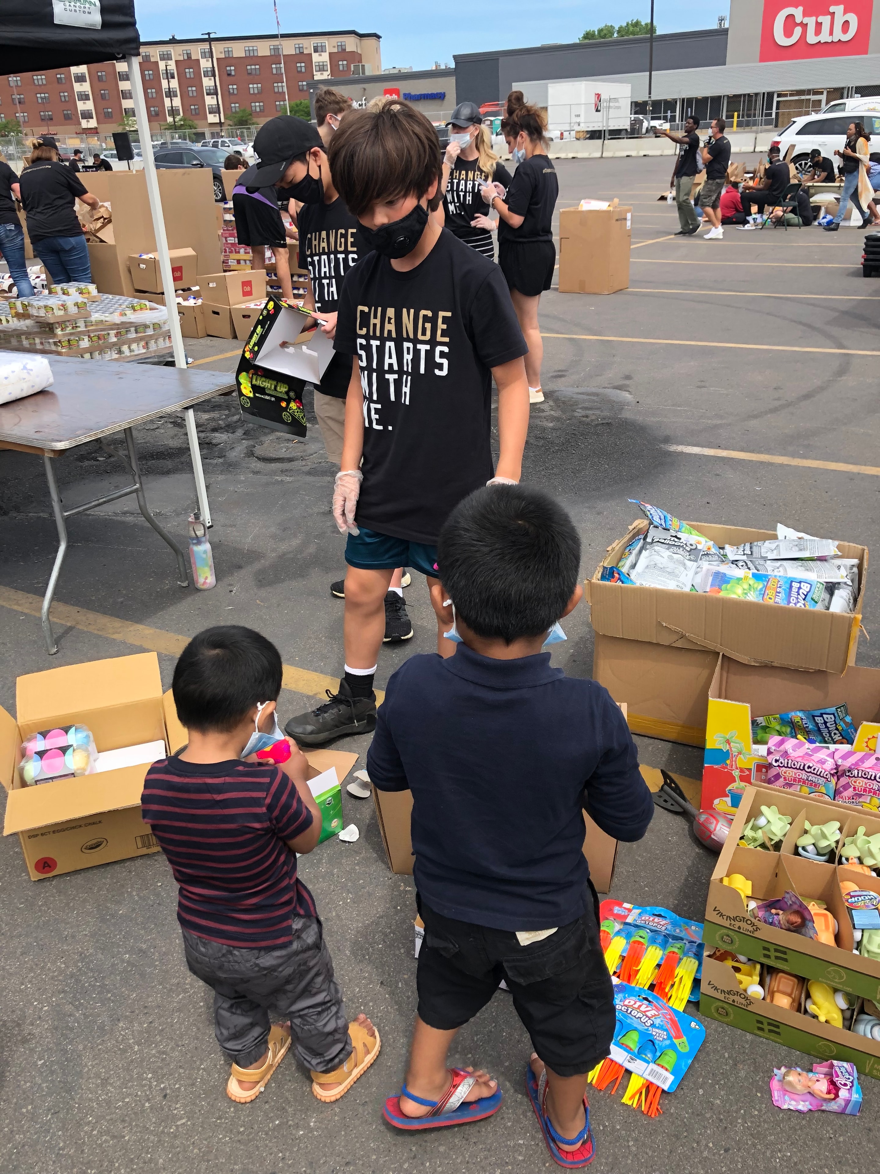 Community giveaway event with volunteers